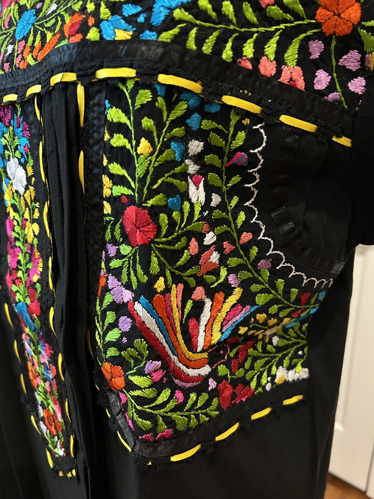 Mexican Black dress, Oaxaca dress, hand embroidery dress.