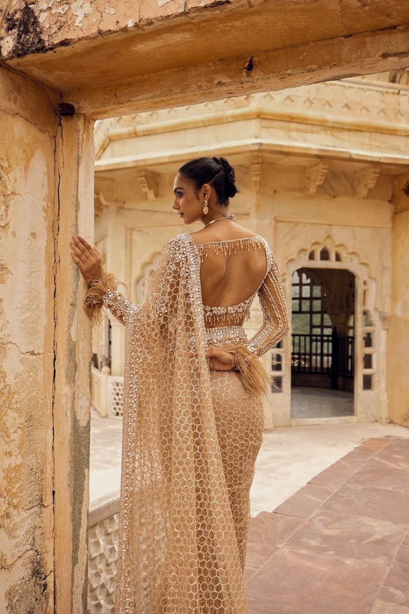 Bollywood Replica Butterfly Net Thread Sequence Embroidery Saree With BlouseSari
