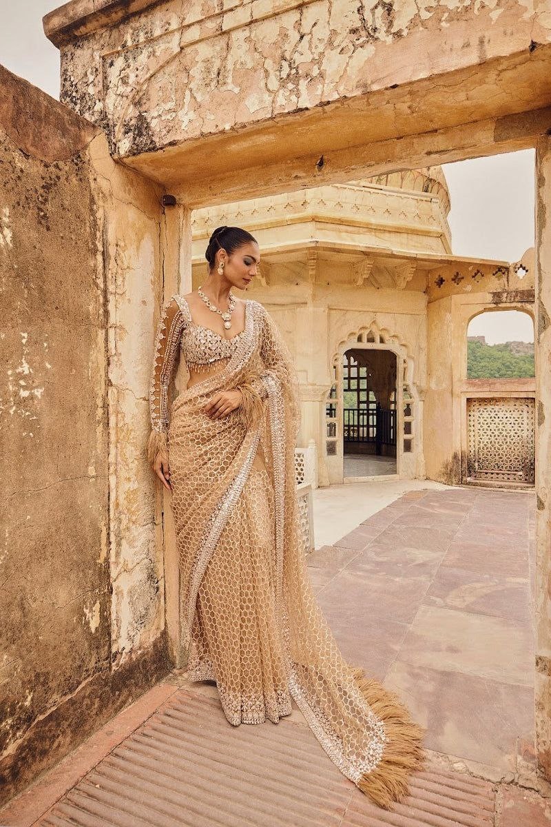 Bollywood Replica Butterfly Net Thread Sequence Embroidery Saree With BlouseSari