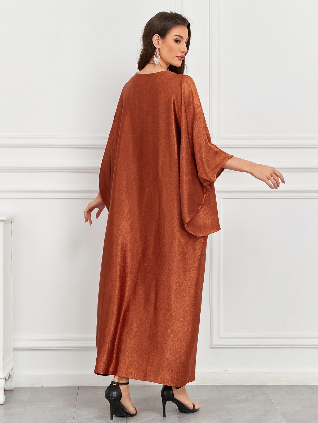 Women Batwing Sleeves Abaya Muslim Loose Solid Color Ramadan Beach Travel Robes
