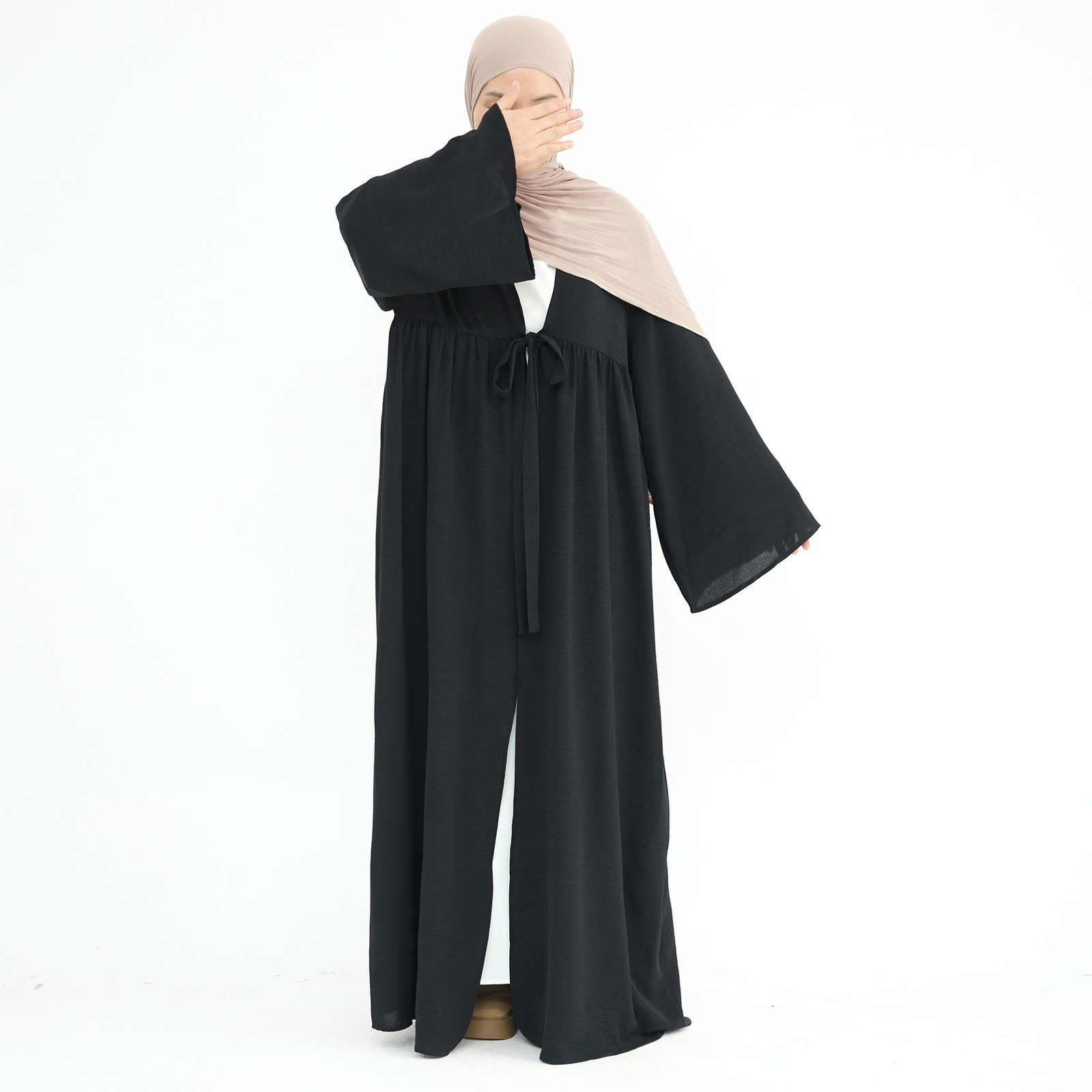 Woman Casual Lace Up Cardigan Modest Abaya Muslim Dress Turkey Robe Islamic Eid