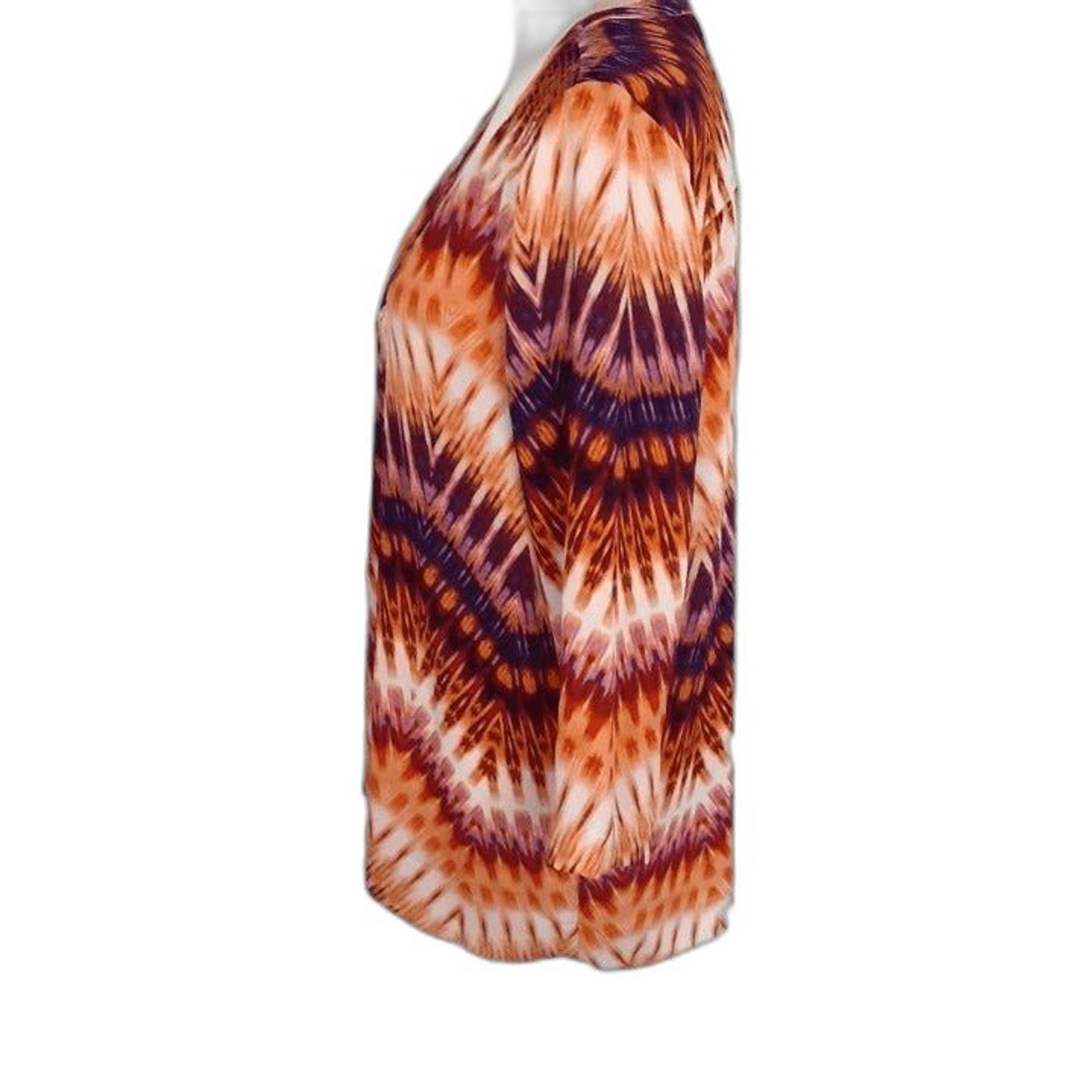 Boho batik a.n.a. pullover blouse L peach purple 3/4 sleeves 100% polyester