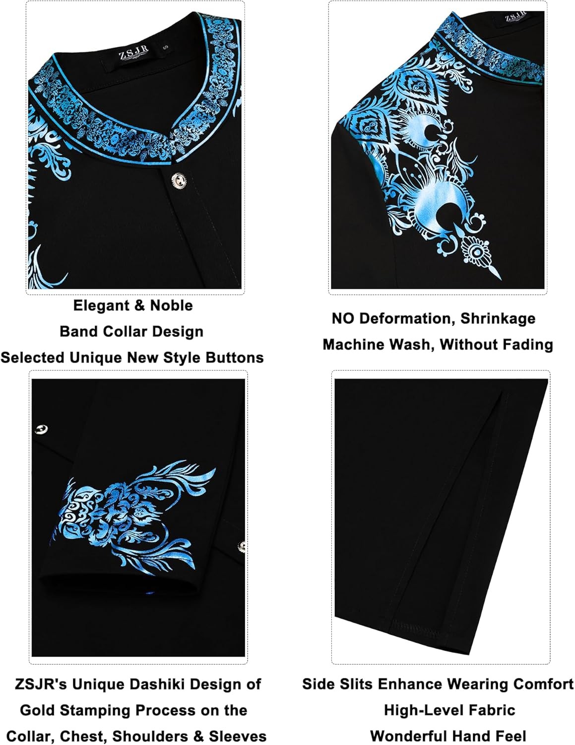 Mens Long African 2 Piece Set Nigerian Dashiki Metallic Traditional Suit