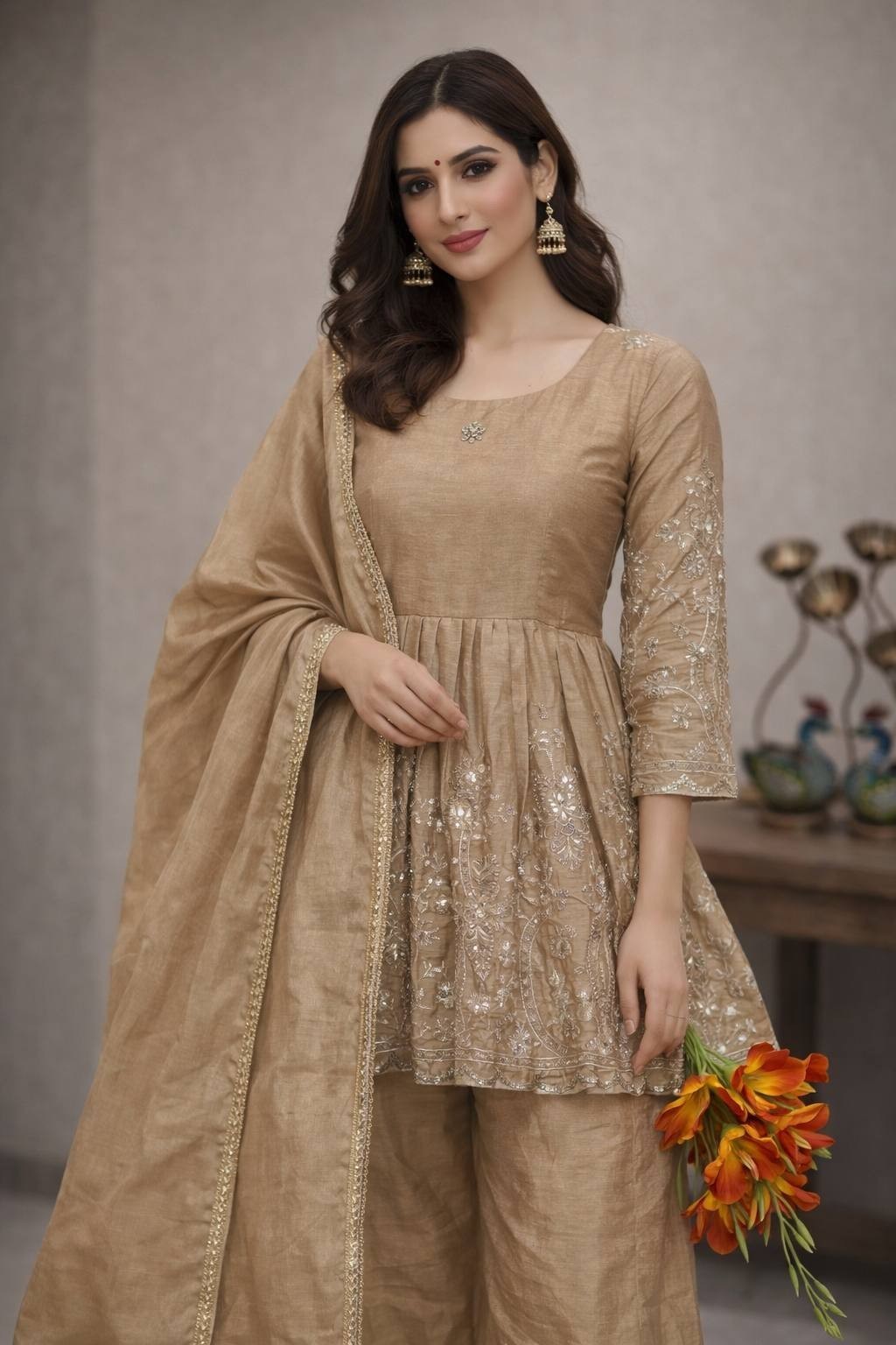 Premium Pakistani Salwar Kameez Set Heavy Chinon Silk Embroidered Suit Party