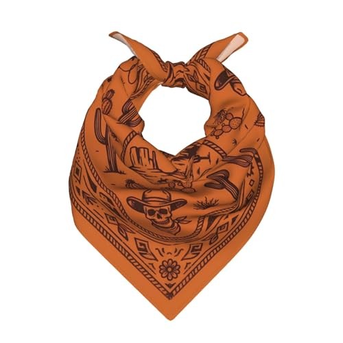 Head Scarf Hair Neck Scarves for Women Fashion Silk Cowboy Skull Horse Orange