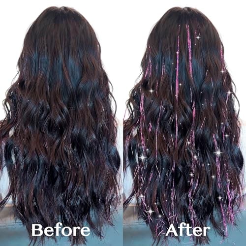 Soccer Game Day Hair Tinsel Clip in, 6pcs Purple 24 Inch-6pcs #Purple
