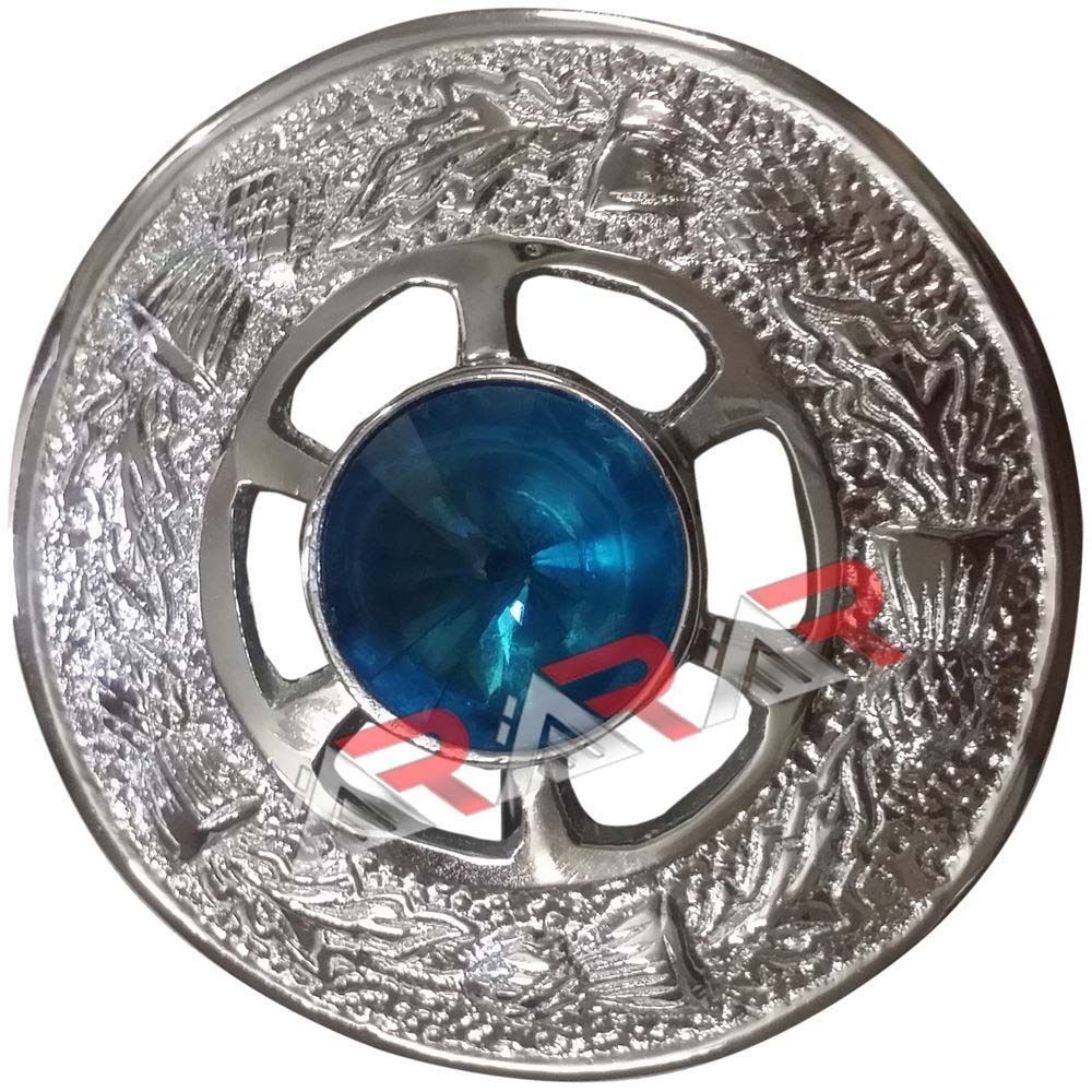 New Ladies Brooch Highland Scottish Brand AAR Kilt pin Sky Stone Chrome Size 2″