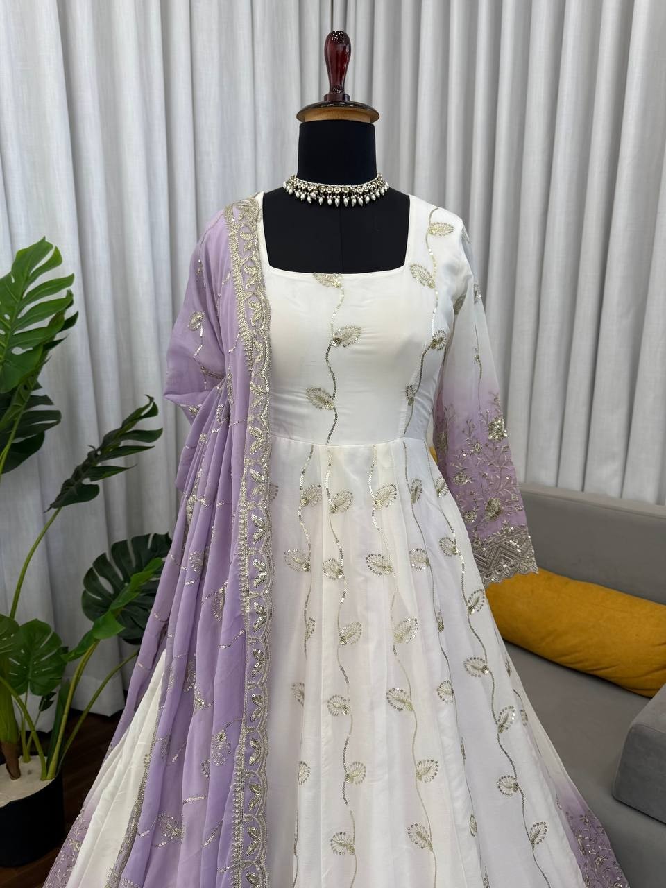 Latest New Star Georgette White Gown Bottom With Dupatta For Women & Girls