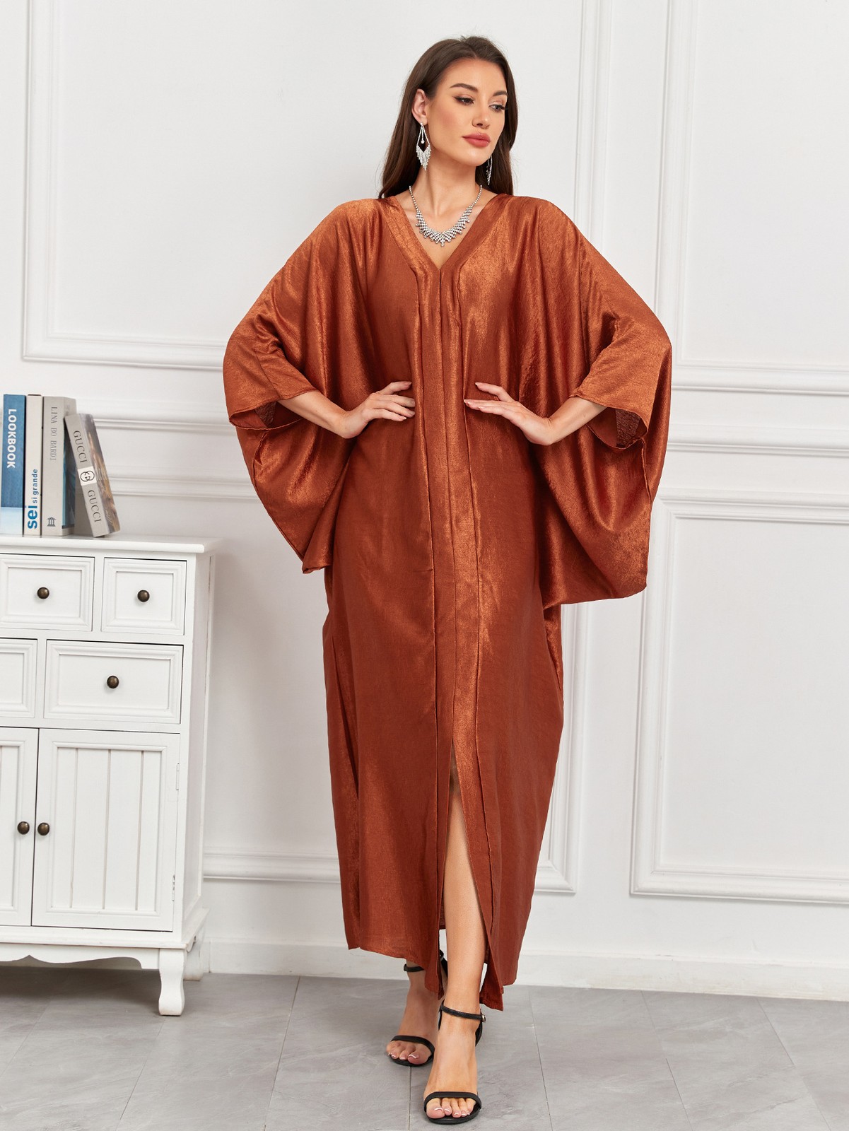 Women Batwing Sleeves Abaya Muslim Loose Solid Color Ramadan Beach Travel Robes