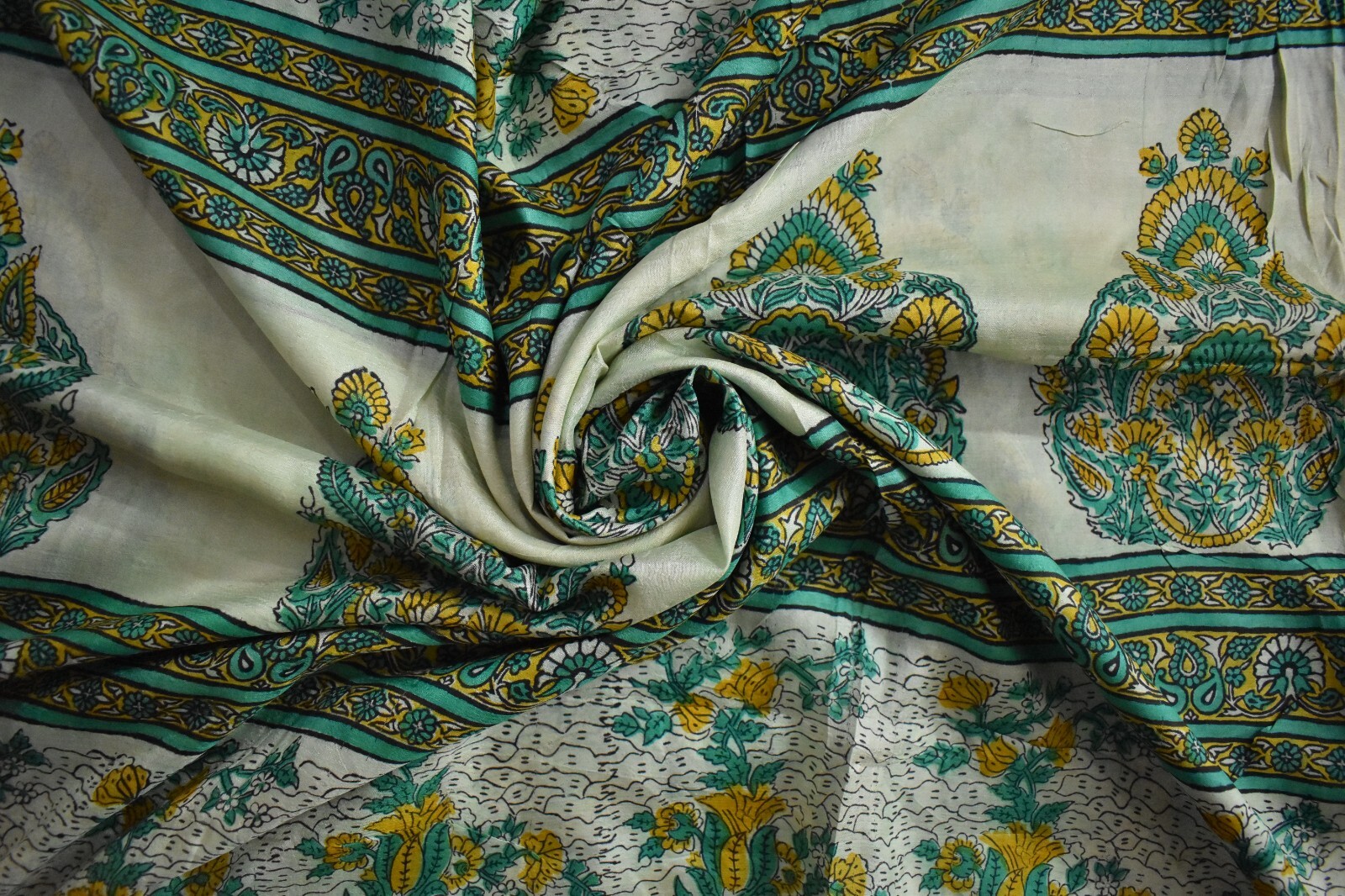 FNC Vintage 5 Yard Green Shaded Saree Pure Silk Sari With Floral Printed Sari.