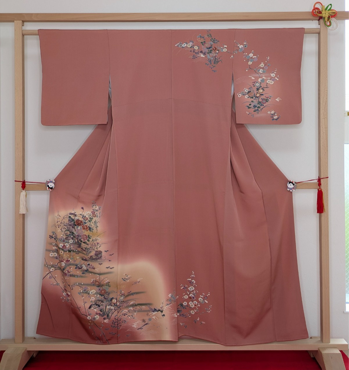 Authentic Japanese Kimono Silk Homongi Pink Colored Floral Birds Treasure Luxury