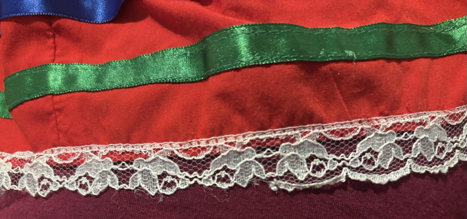 Vintage Handmade Mexican Jalisco Traditional Girls Red Ribbon Dress