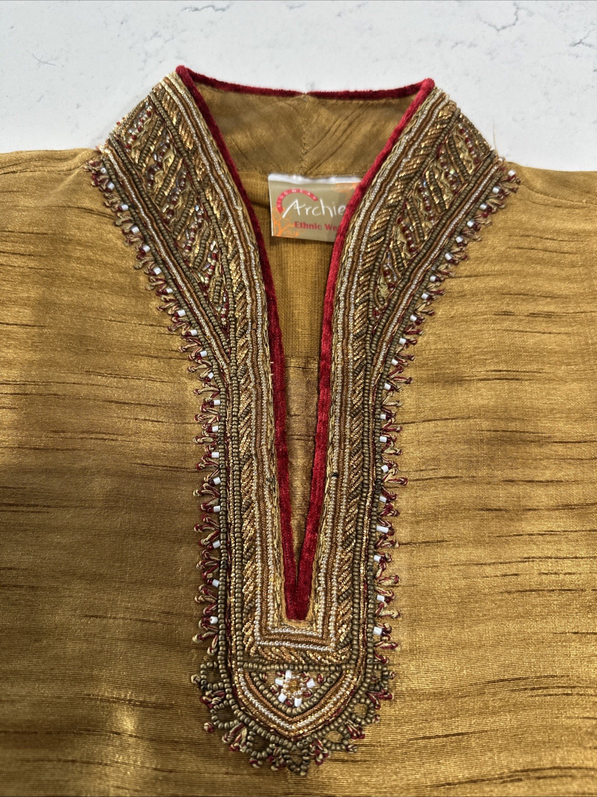 Silk Kids Kurta Pyjama Toddler 4T Tunic Churidar Indian Beaded Gold Red