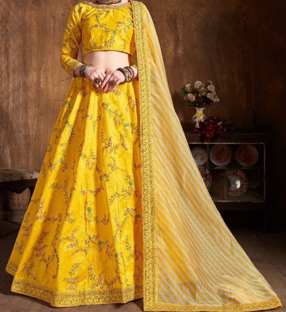 Yellow Color Mulberry Silk Lehenga Choli With Organza Dupatta For Reception Wear