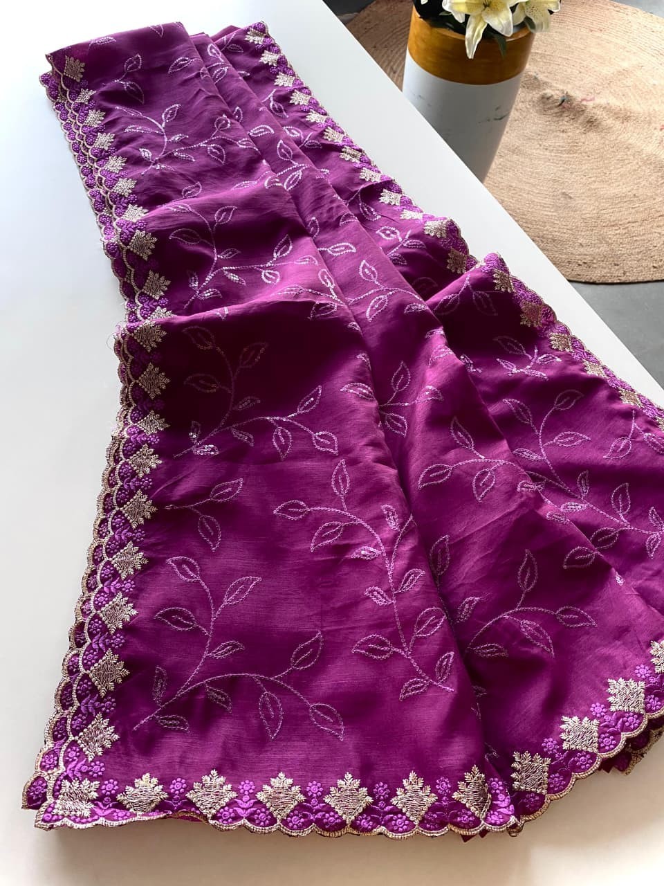 Women’s Pure Ruhi Silk Saree Jal Sequin Work Cutwork Border Party Wear Blouse