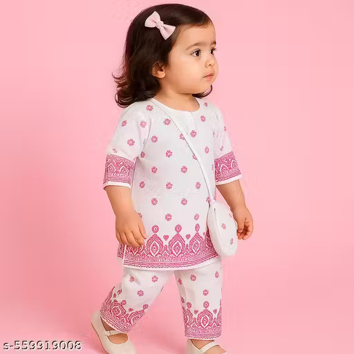 Indian Girl Festive & Party Kurta, Trendy New Cotton Printed Kurta & pant Set