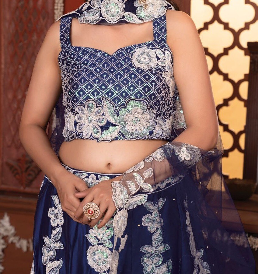Bollywood Look Kasturi Silk Blue Color Lehenga Choli And Dupatta For Reception