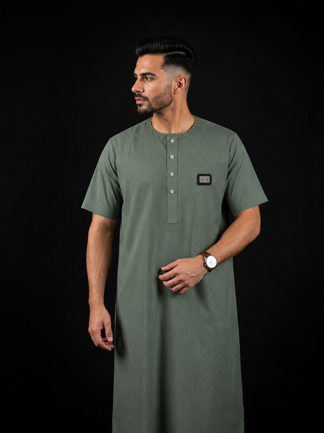 Men’s Arabic Thobe Islamic Jubba Slim Fit Short Sleeve Premium Cotton