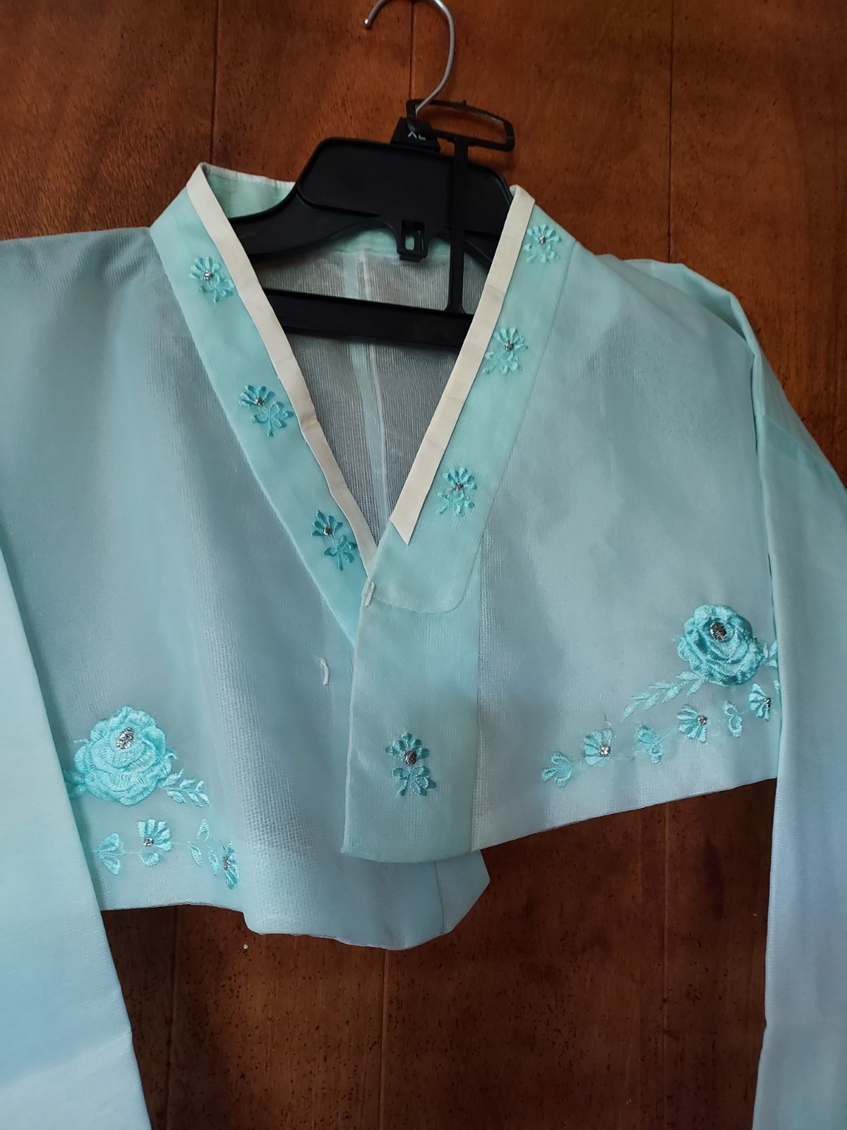 Vintage Korean Women 2 PC Traditional Hanbok Dress floral embroidery