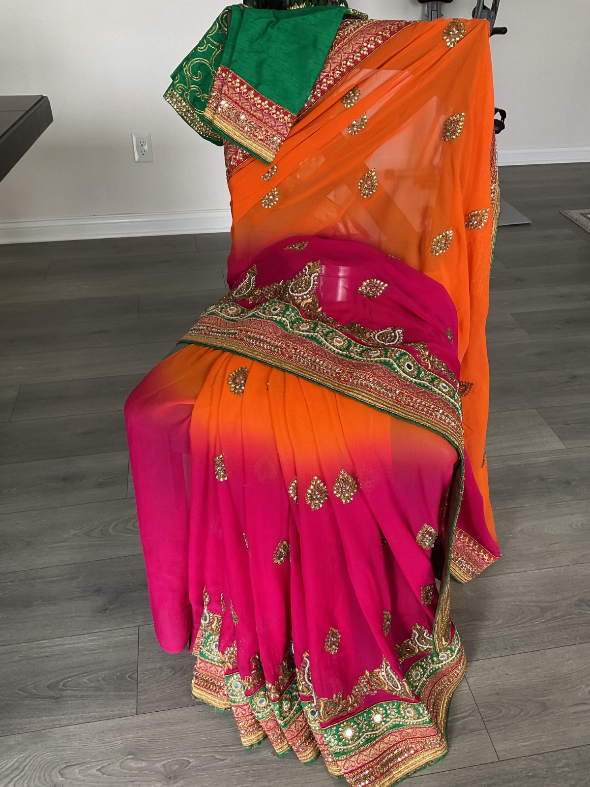 Women chiffon heavy embroider Bollywood Saree Wedding Party Festive Indian paki