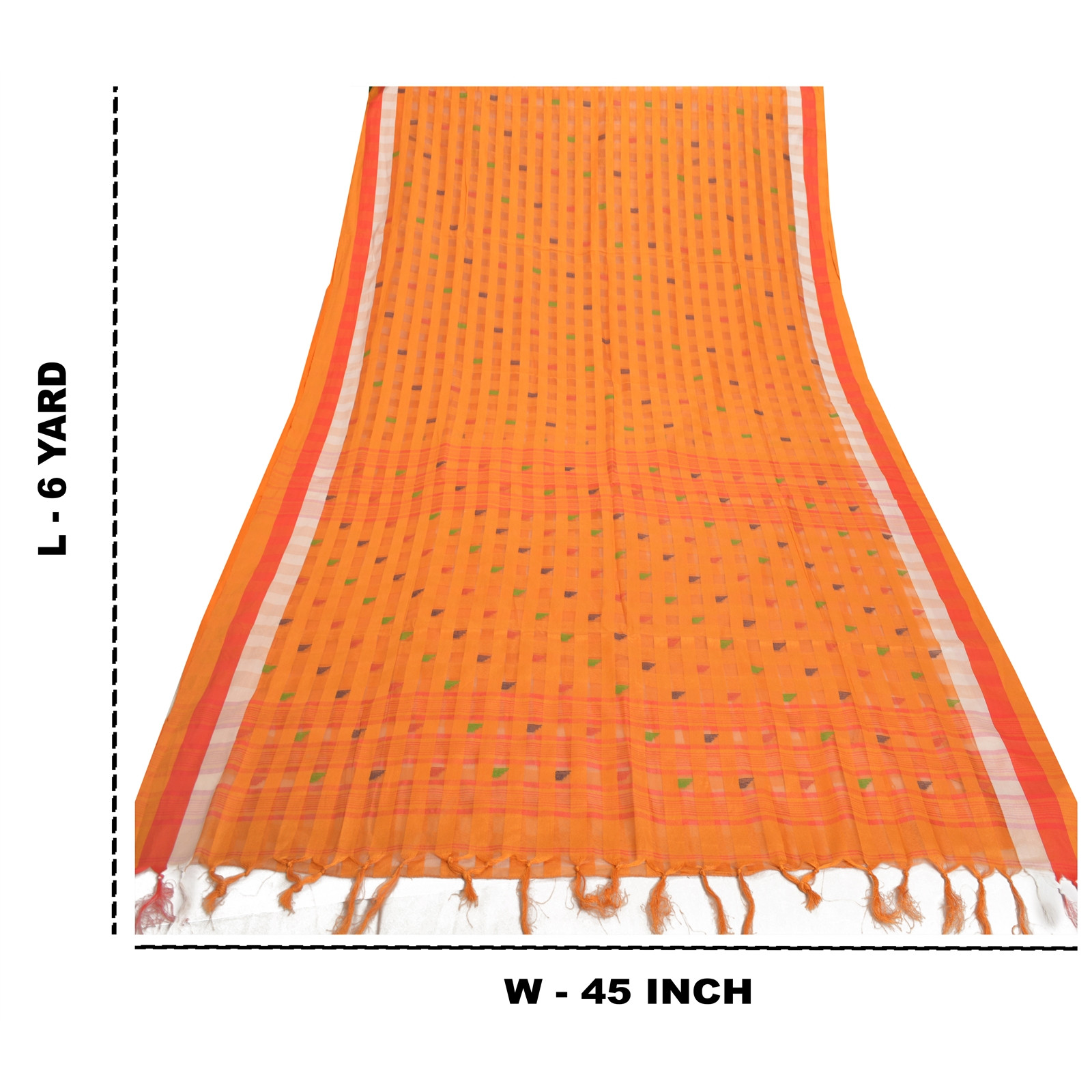 Sanskriti Vintage Saffron Sarees Cotton Woven Tant Sari Craft Premium Fabric