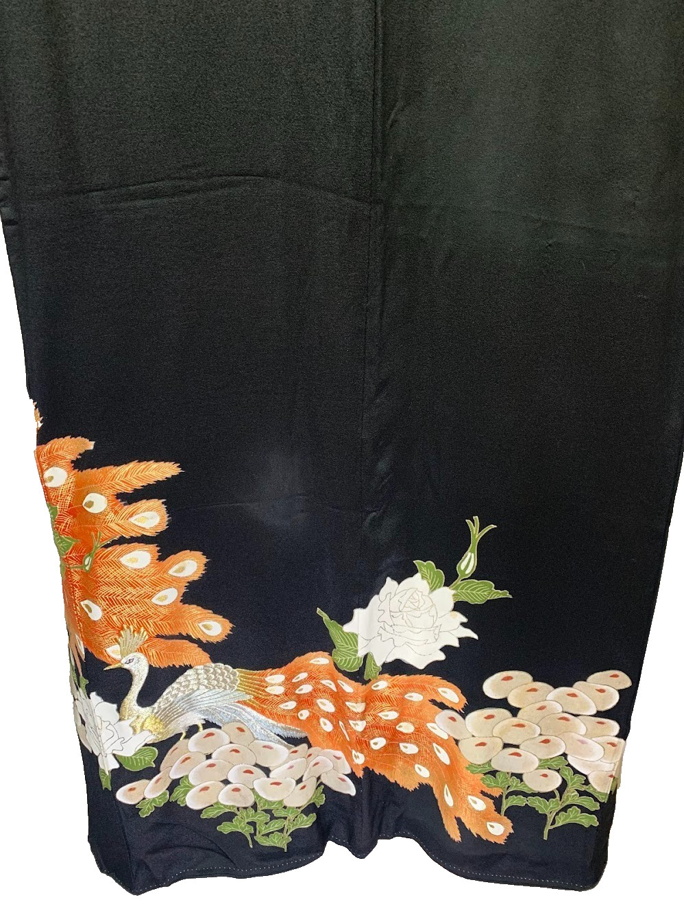 Vintage Silk Kurotomesode Kimono Peacock Embroidery Gold S 25.2in Yuki Japan