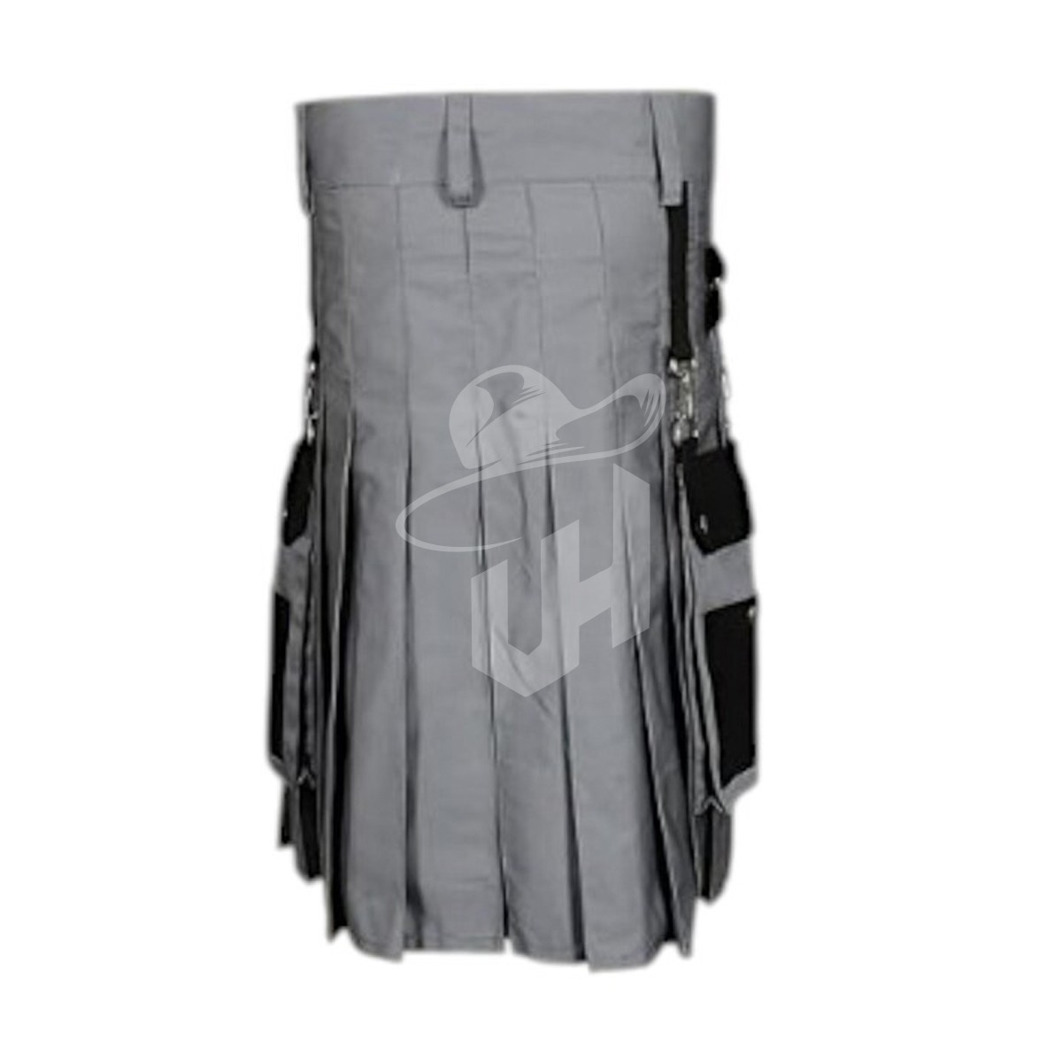Black & Grey Hybrid Utility Kilt with Cargo Pockets – Steampunk Cotton Kilts