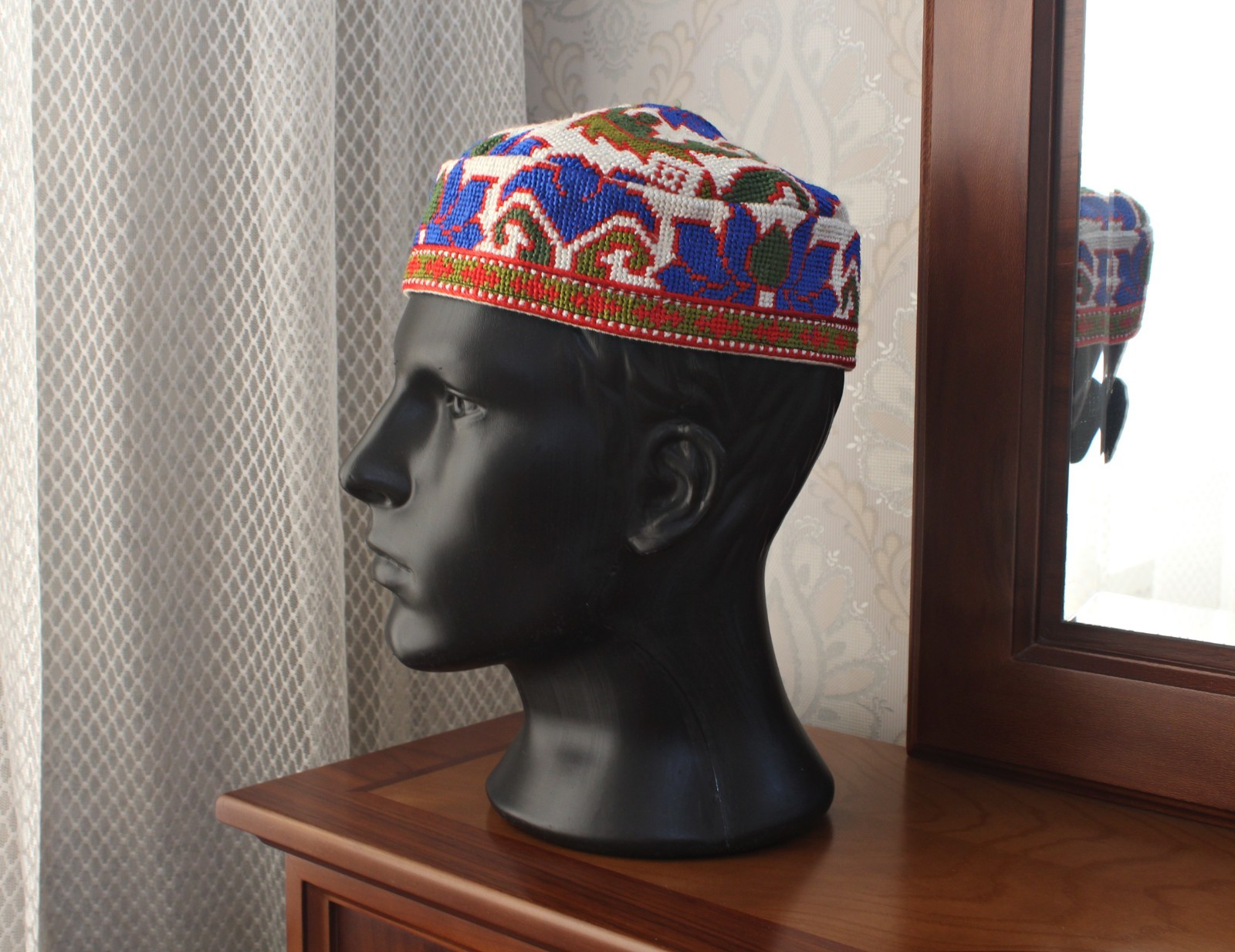 Uzbek skull-cap hat/23.2″/59 cm/Boho ethnic cap/Hand embroidered muslim kufi hat