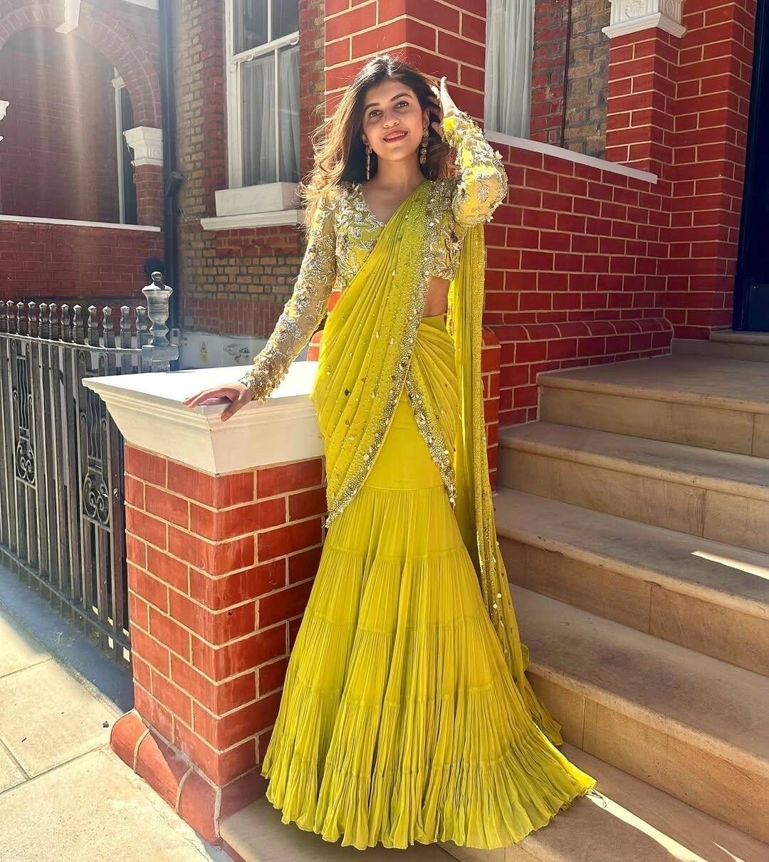 Bollywood Designer Draped Sari Blouse Unstitch Party Wedding Ready To Wear Saree