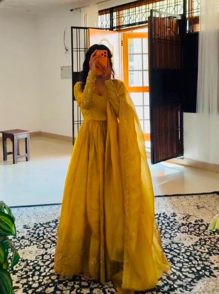 New Launching Yellow Gold Crash Gown Bottom With Dupatta For Haldi Function