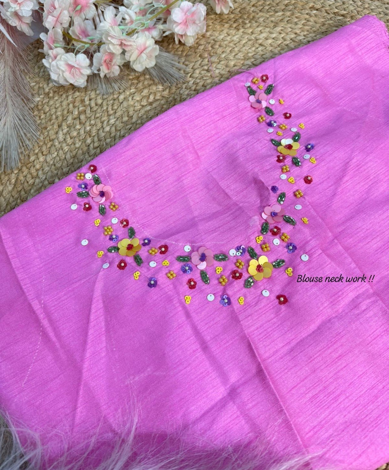 Tebby Silk Floral Saree with Cutdana & Sequence Handwork With Cutwork Border