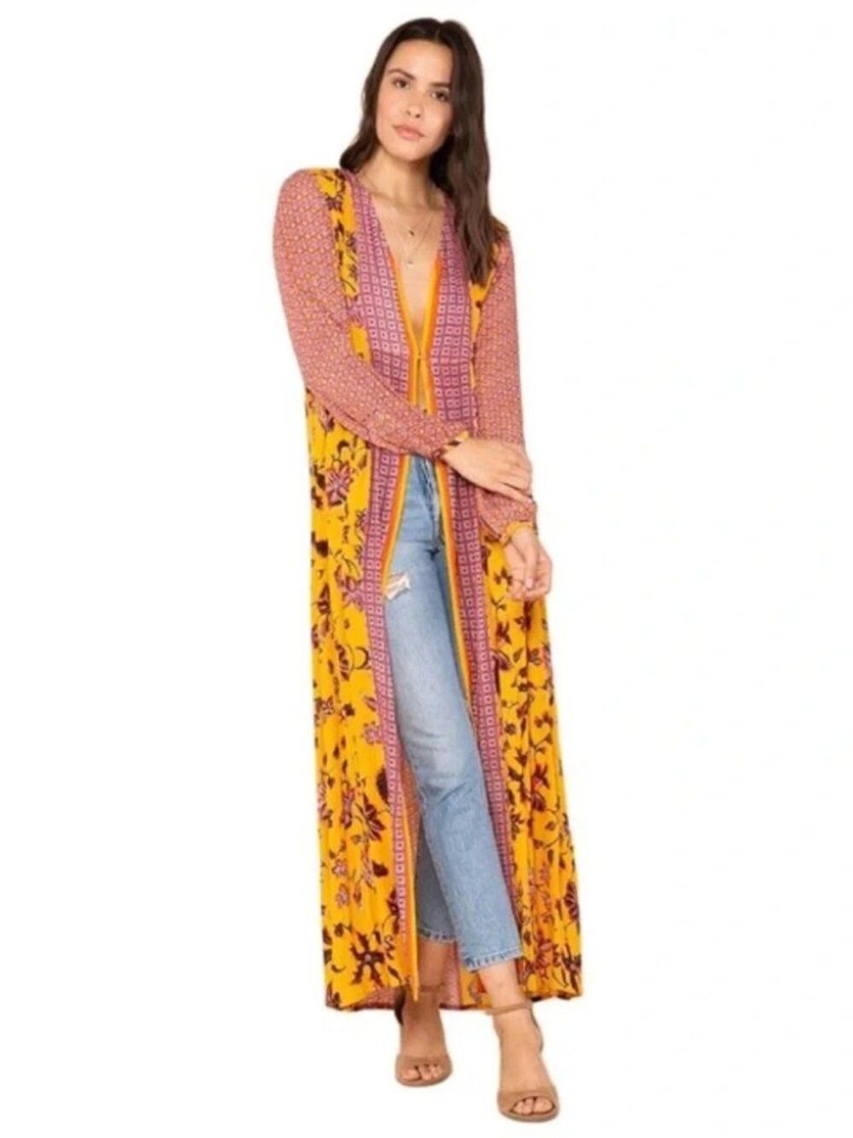 Raga Daze in the Sun Boho Duster Kimono Long Maxi Mix Print‎ Size XL