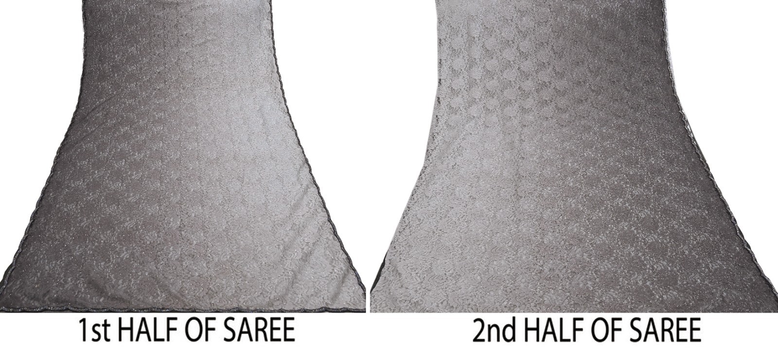 Vintage Gray Net Saree Heavy Hand Embroidery 5.5 Yards Soft Mesh Fabric