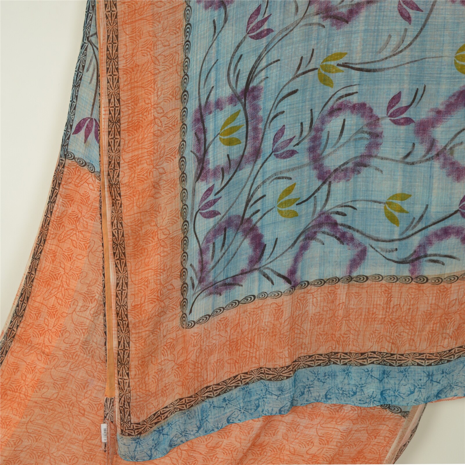 Sanskriti Vintage Peach/Blue Sarees Blend Georgette Printed Sari Craft Fabric