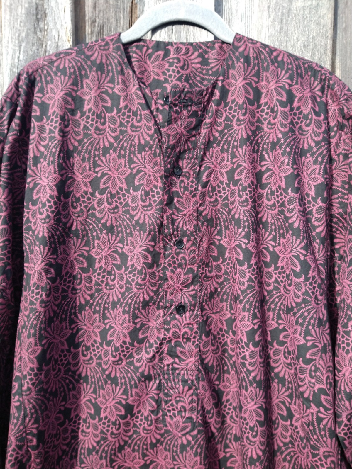 Kurta – Long Shirt Black Purple Floral Pockets Long Sleeve Handmade