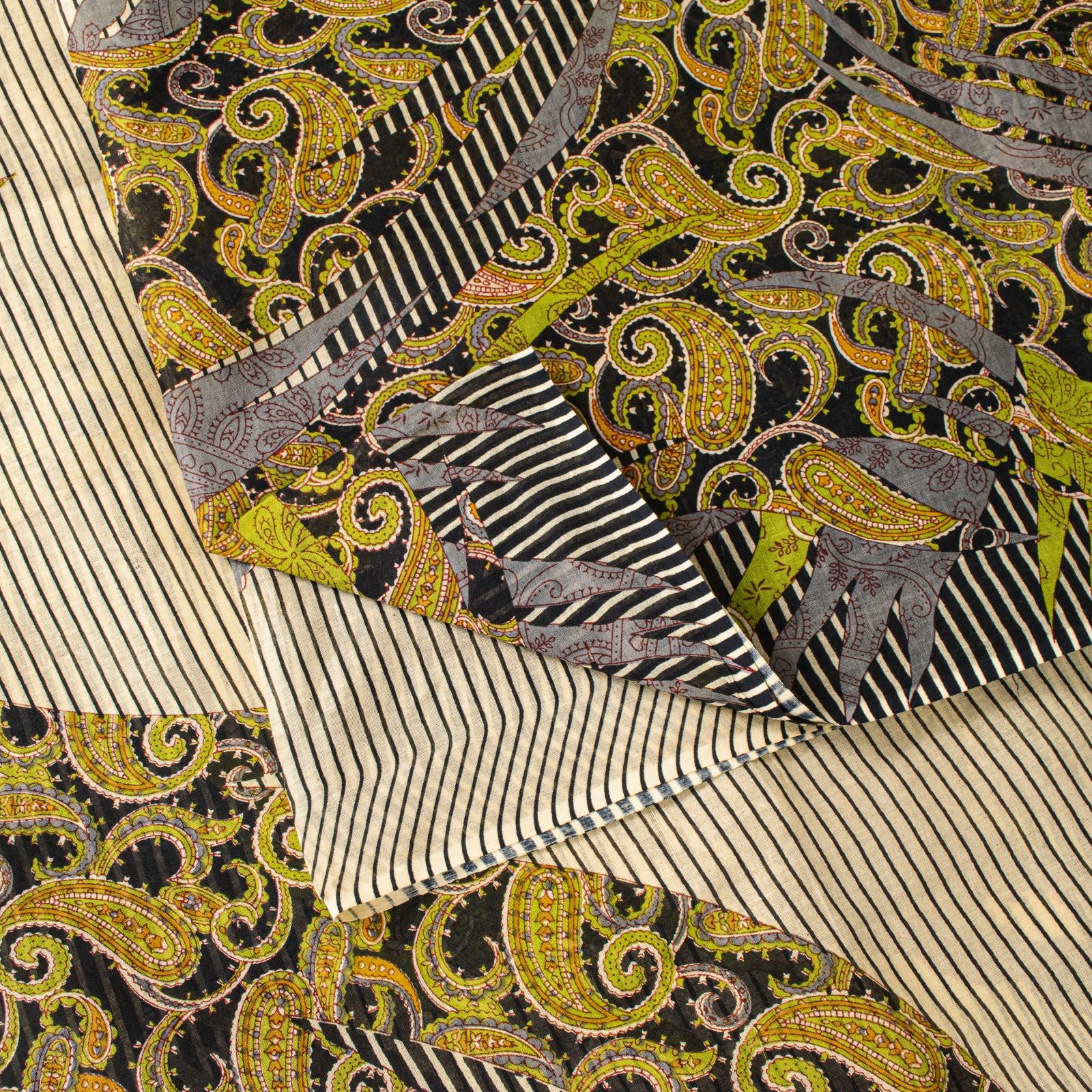 Sanskriti Vintage Black Saree Pure Cotton Rotary Paisley Print Craft Fabric Sari
