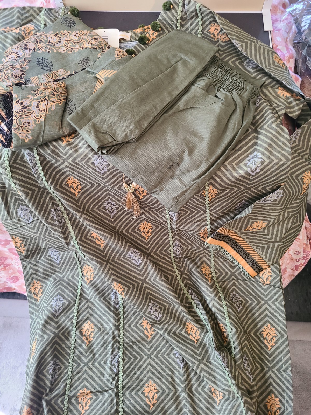 Gul Ahmed Olive Cotton Salwar Kameez XL 3 Piece Set for Women nwt kurti