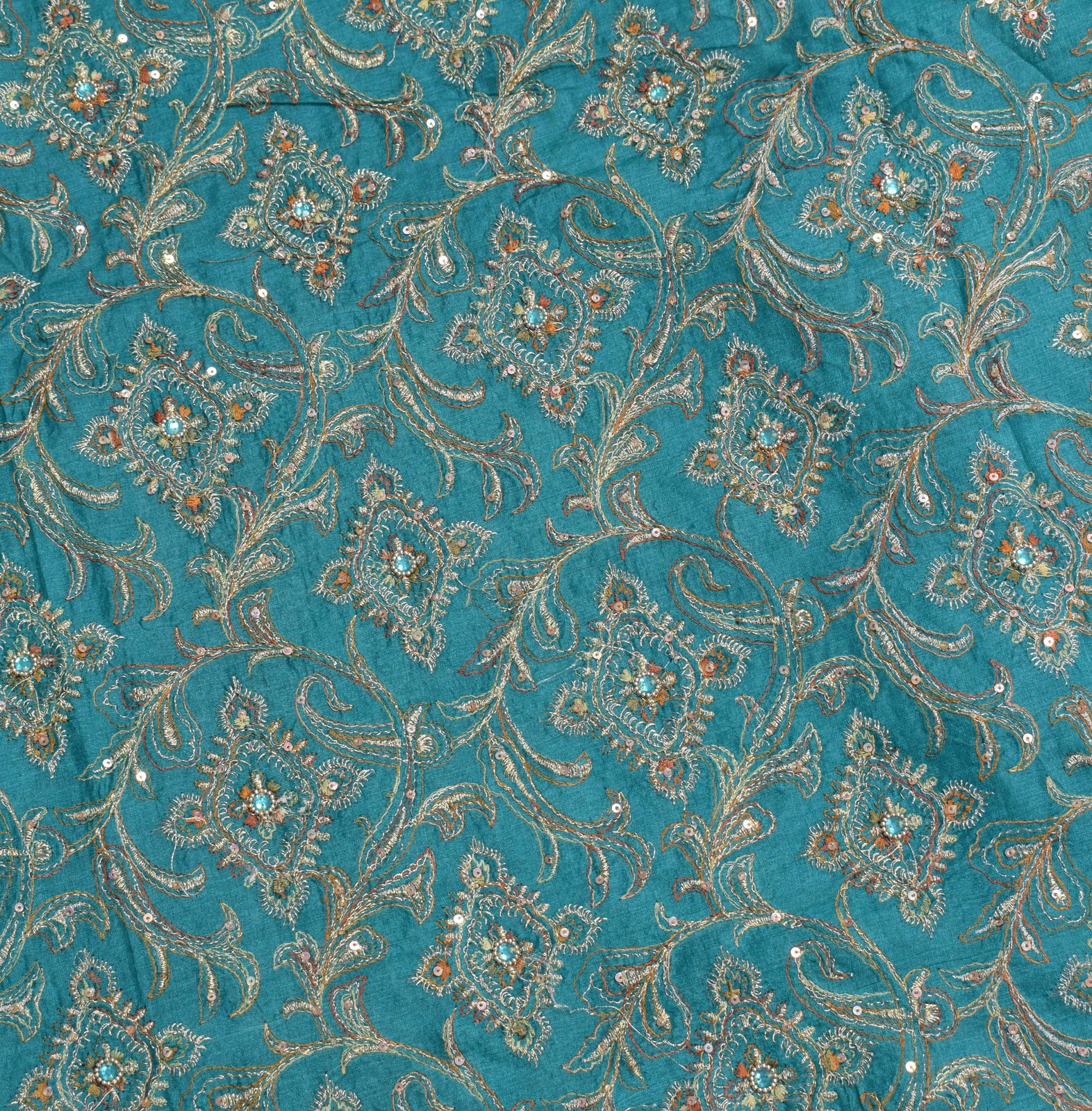 Sushila Vintage Teal Blue Saree Pure Tussar Silk Embroidered Zari Woven Sari Fab