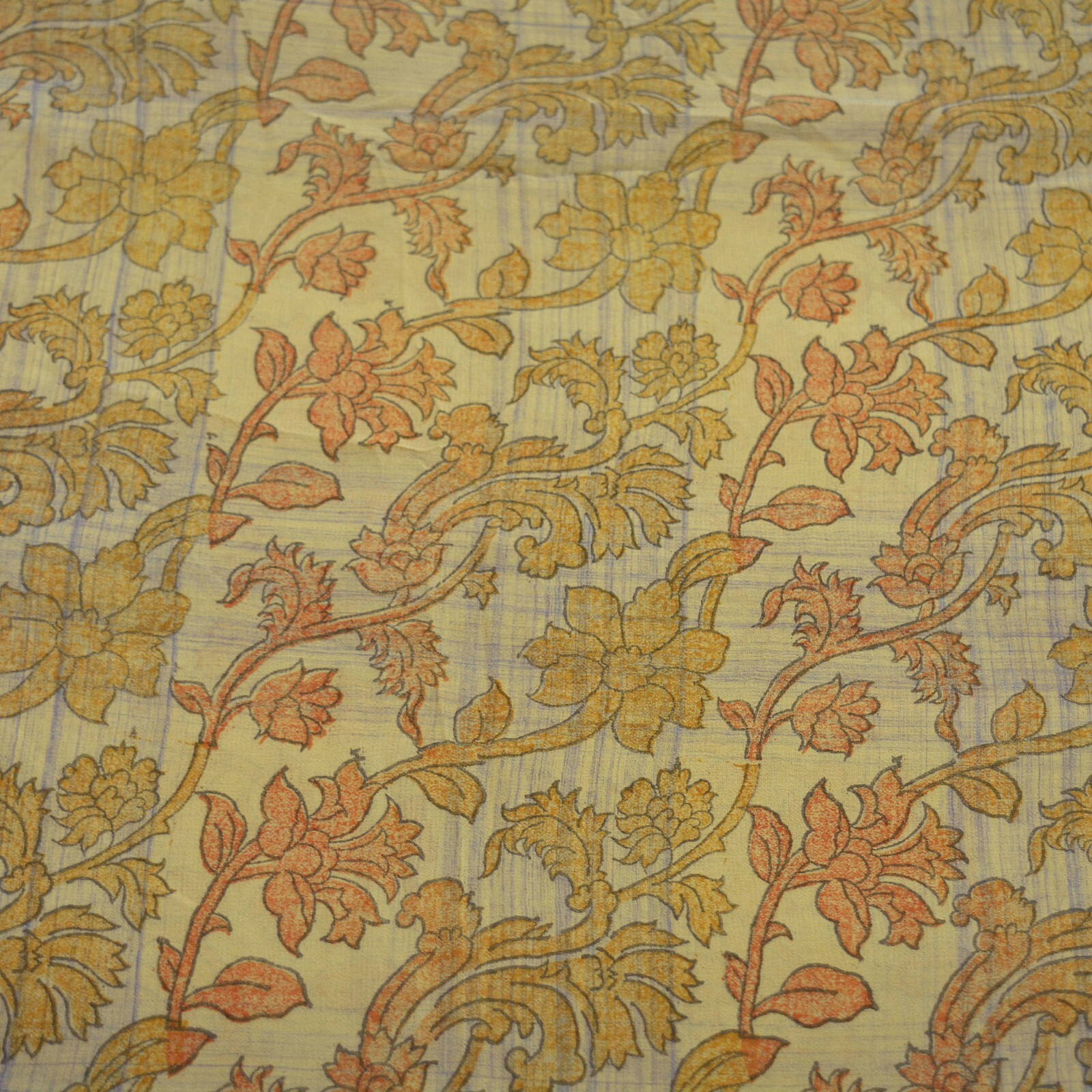 Indian Vintage Sari Beige & Blue Pure Georgette Silk Sarees Craft Fabric Sewing