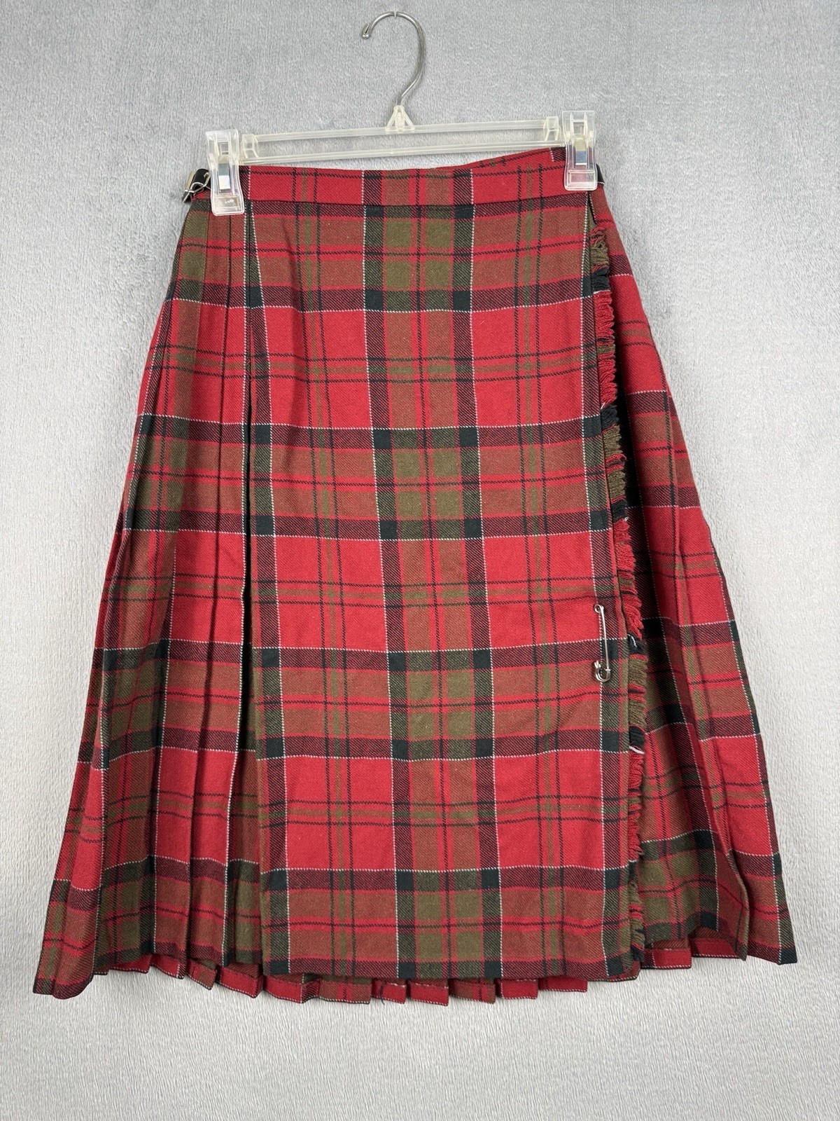 Vintage Tartan Plaid Kilt Pure New Wool Skirt Size 26W Red Schoolgirl Punk