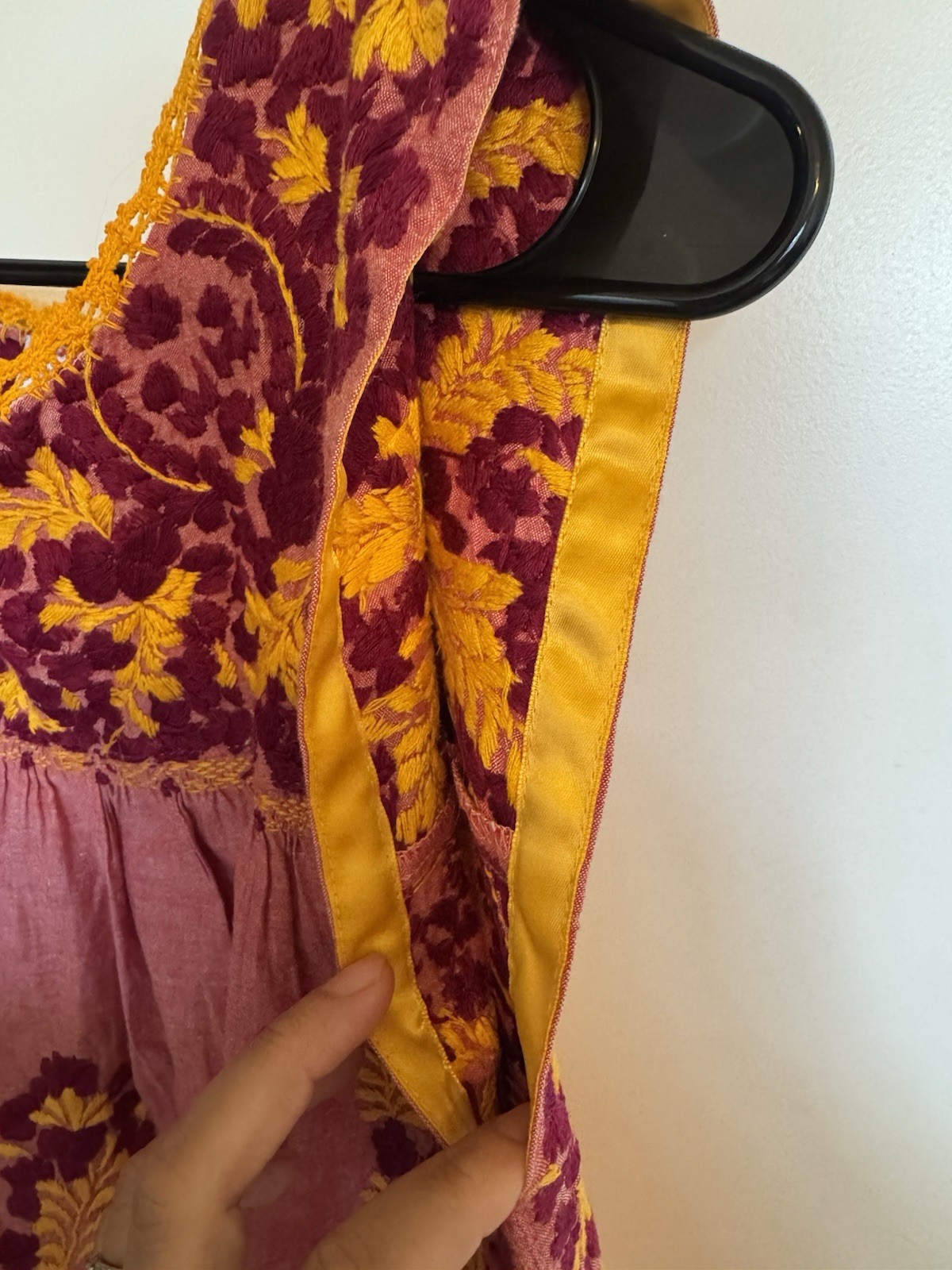 Mi Golondrina Mexico Yellow and burgundy Embroidered Blouse, Size S small