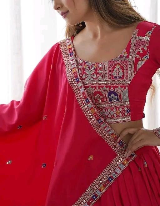 Ready To Wear Chanderi Silk Lehenga Choli Set Embroidered Wedding PartyWear