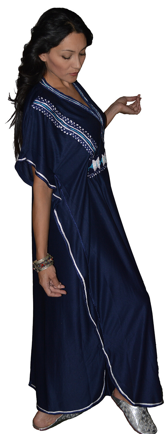 Moroccan Caftan kaftan Handmade Abaya Swim Cover lounge wear maxi Dress NAvy