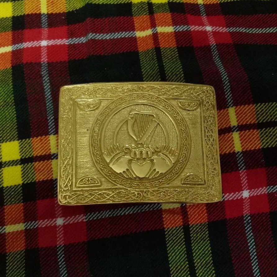 Irish Claddagh Kilt Belt Buckle Gold Plated/Scottish Celtic Knot Harp Buckles