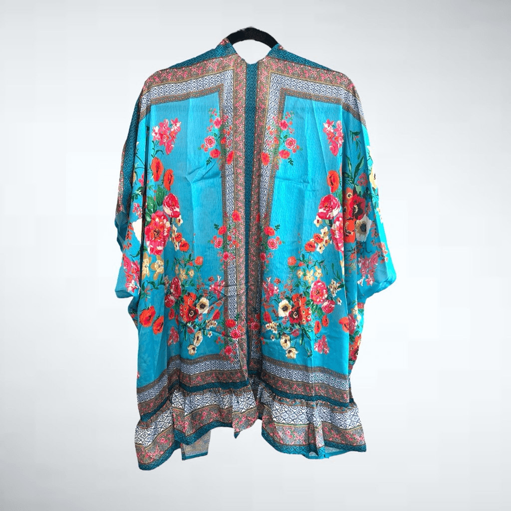 Size M/L Umgee Mixed Print Floral Kimono in Blue