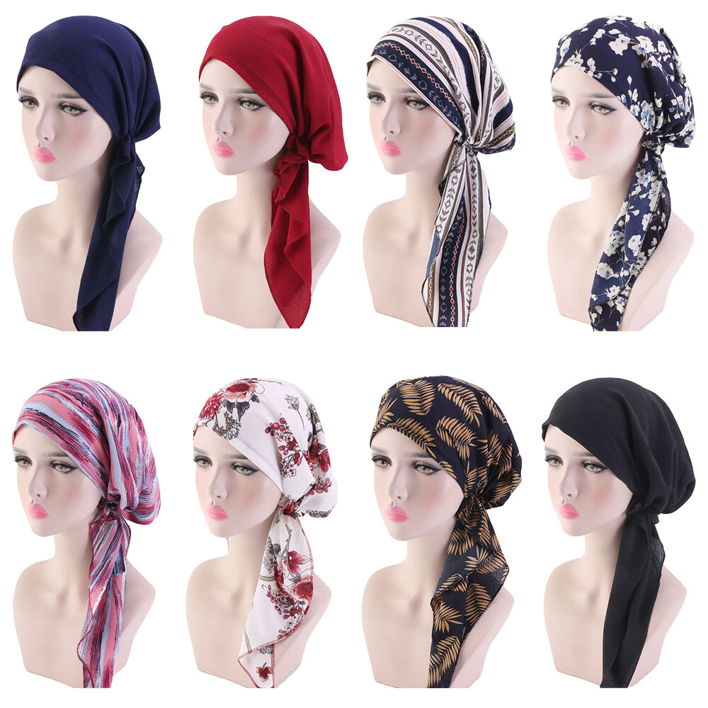 New Women Head Scarf Chemo Hat Turban Pre-Tied Headwear Bandana Tichel Cancer