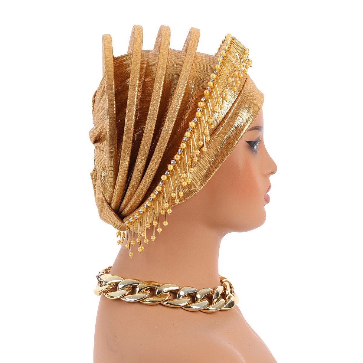 Women Nigerian African Turban Multi-Layer Bonnet Cap Headwear Headtie Tassel Hat