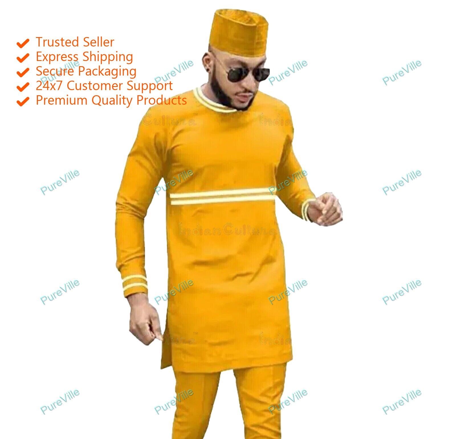 Designer Kurta With Pajama Traditional New Fabric Soft Cotton Kurta Color Yellow