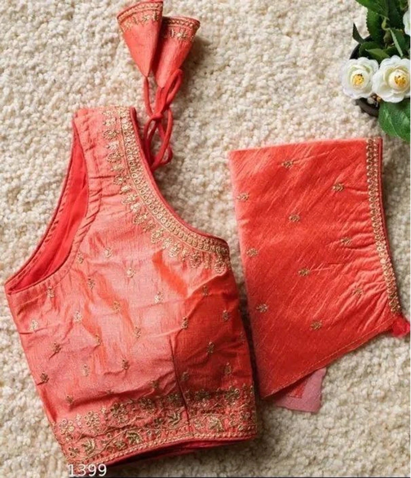 Silk Blend Embroidered Sari Blouse Bollywood ReadyMade Party Wear Crop Top Choli