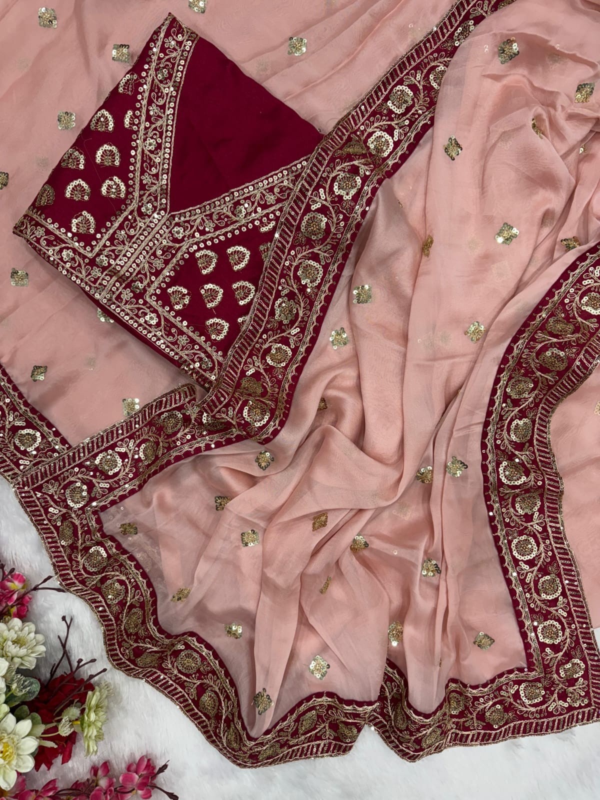 Indian Wedding Saree Soft Georgette Sequins Embroidery Designer Sari for Women